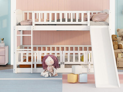 Low Bunk Bed With Slide, Fence And Ladder