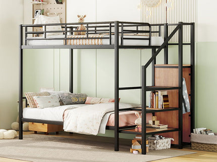 Bunk Bed With Lateral Storage Ladder And Wardrobe