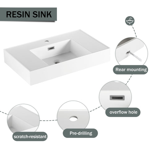 Modern Wall Mounted Bathroom Vanity With Resin Sink And Soft Close Drawer - Brown Ebony