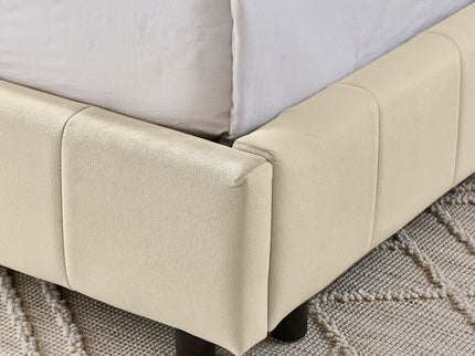 Mid-Century Storage Upholstered Tufted Bed Frame With Backrest And Armrests