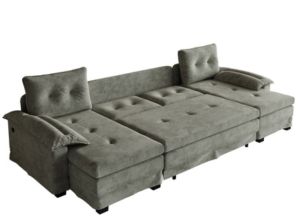 U-Shaped Sleeper Sofa With Pull Out Bed, Removable Armrests & USB Ports For Living Room