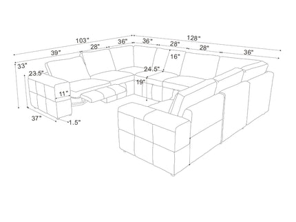 Upholstered Large Arms Sectional With Recliner Seats
