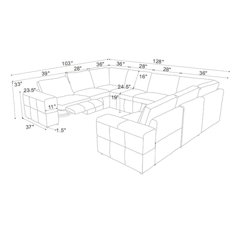 Upholstered Large Arms Sectional With Recliner Seats