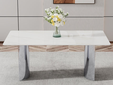 Modern Minimalist Dining Table With Marble Glass Top
