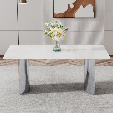 Modern Minimalist Dining Table With Marble Glass Top
