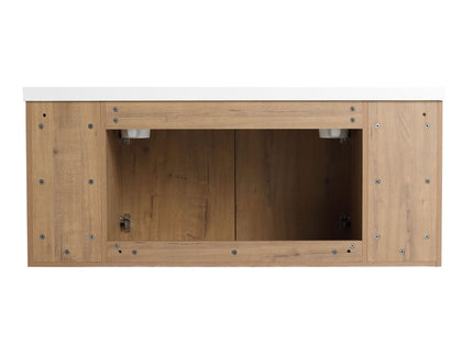 Modern 48" Wall Mounted Bathroom Vanity With Double Resin Sink And Storage Rack Soft Close Doors - Imitative Oak