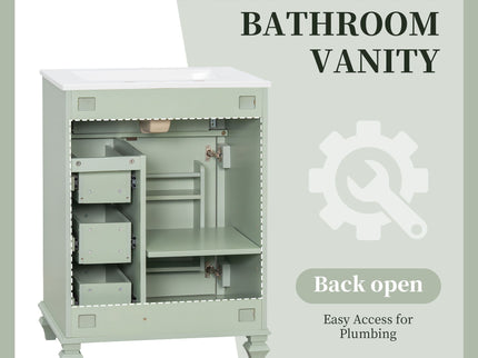 Freestanding Bathroom Vanity With Sink, 3 Drawers & Flip-Out Drawer