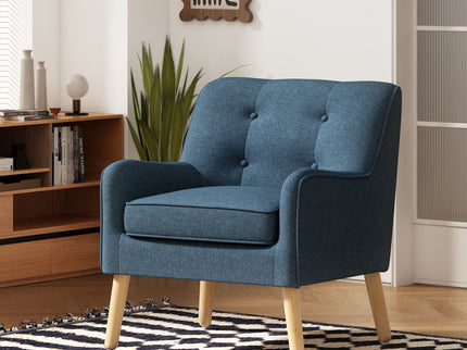 Modern Arm Chair With Tufted Back And Wooden Legs