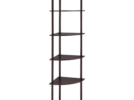 Corner Bookcase With 5 Shelves, Compact Design For Living Room - Cappuccino
