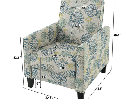 Upholstered Push Back Recliner Chair For Living Room - Blue