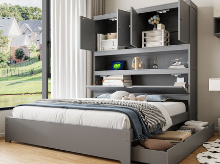 Platform Bed With USB, Storage Headboard & Drawers