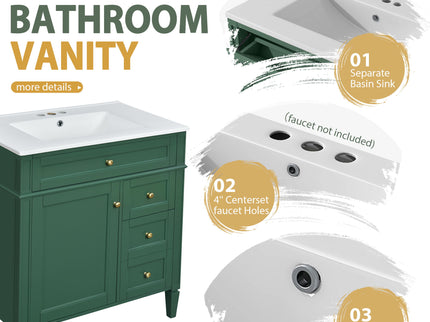 Bathroom Vanity With Top Sink, 2 Doors And 3 Drawers, Freestanding Set With Mirror Cabinet