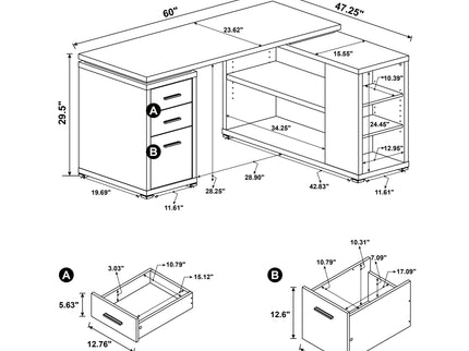 Tona - L-Shape Computer Desk With 3 Drawers And 5 Shelves