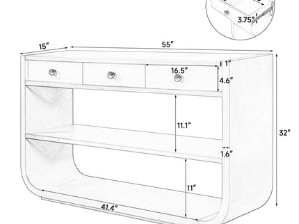 Console Table With 3 Soft Close Drawers & 2 Open Shelves