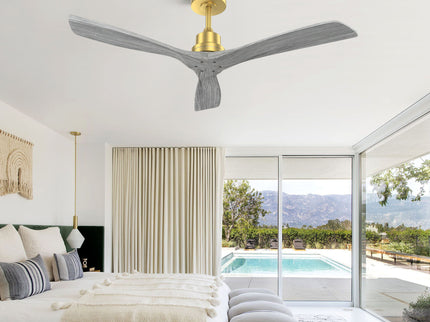 Indoor Ceiling Fan Without Light 3 Solid Wood Blades Remote Control Reversible Dc Motor - Gold