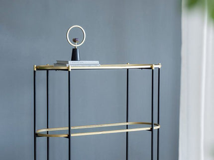 3 Tier Metal Console Table, Mirrored Shelf - Golden Black