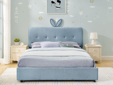 Upholstered Bed With Oversized Rabbit Ear Headboard, LED Lights & 4 Storage Drawers