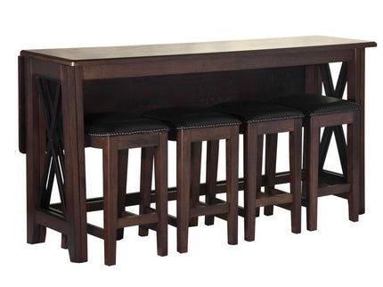 Drop Leaf Table With 4 Stools - Dark Brown