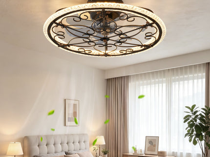 Caged Ceiling Fan With Remote Controlled LED Light - Matte Black