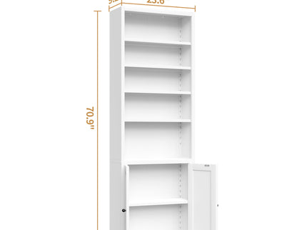 Bookcase Tall 5-Tier Adjustable Storage Shelf With Door Deep - White