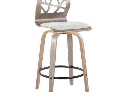 Folia - Contemporary Fixed Height Counter Stool With Swivel With Round Footrest (Set of 2) - Light Gray