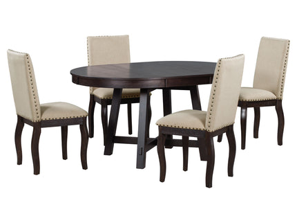 Round Extendable Dining Table Set With 4 Upholstered Chairs