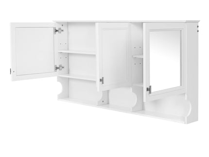 Wall-Mounted Mirror Medicine Cabinet With Adjustable Shelf And Open Shelves, Bathroom Storage Cabinet Over Toilet - White