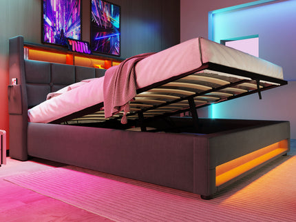 Upholstered Platform Bed With A Hydraulic Storage System, LED And USB Charging (Without Mattress)