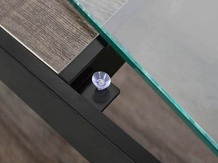 Industrial Style Coffee Table For Bedroom & Living Room With Tempered Glass & Wood Grain - Wood