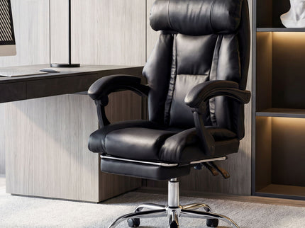 Executive Office Chair With Foot Rest, Adjustable Height - Black