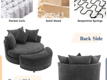 360° Swivel Accent Barrel Chair With Storage Ottoman & 4 Pillows, Modern Leisure Chair Round Accent For Living Room