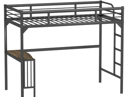 Twin Metal Loft Bed With Desk, Ladder And Guardrails, Bookdesk Under Bed - Black