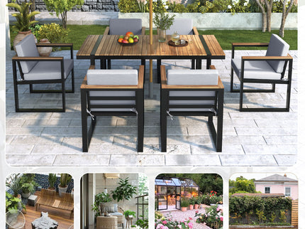 7 Pieces Outdoor Dining Set Patio Dining Table And Chair Set With And Removable Cushions For Patio