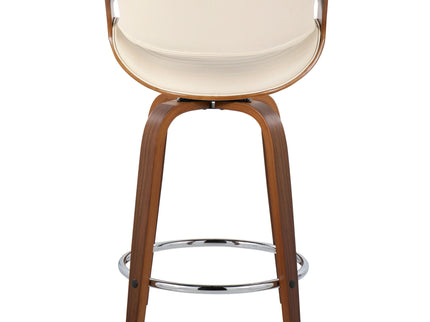Symphony - Mid-Century Modern Fixed Height Counter Stool With Swivel And Round Footrest (Set of 2) - Walnut / Cream