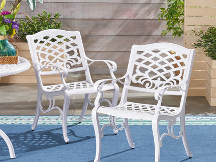Unravel - Outdoor Arm Chair With Scroll Design And Floral Accents (Set of 2) - White