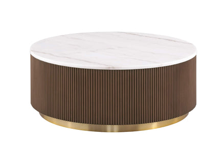 3 Piece Table Set Round Cocktail Table And 2 Round End Tables - Brown / Gold / White