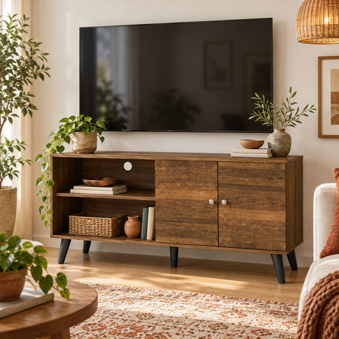 Amidon - TV Stand, With 2 Storage Shelves And 1 Cabinet