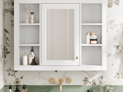 Wall Mounted Medicine Cabinet With Mirror, Storage Cabinet Featuring 6 Open Shelves And Adjustable Interior