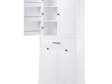 Freestanding Bathroom Storage Cabinet With Doors, Drawers, And Tilt Out Laundry Hamper - White