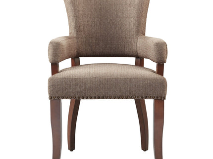 Elegant Arm Dining Chair With Brass Nail Head Detailing