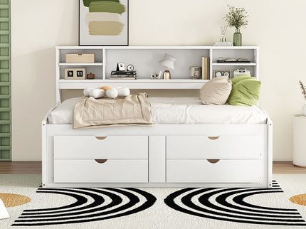Daybed With 2 Bedside Cabinets, Upper Shelves And 4 Drawers