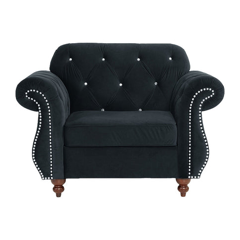 Tufted Chair With Nailhead Trim For Living Room - Black