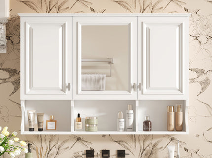 Modern Wall Mounted Mirror Medicine Cabinet With Open Shelves, Adjustable Interior, Storage Over Toilet