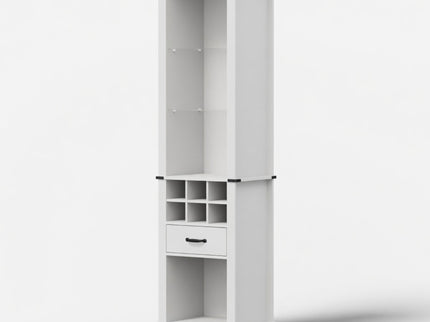 Pantry Cabinet With LED Lights, Wine Rack, Tempered Glass Shelves, And Barn Door Design - White