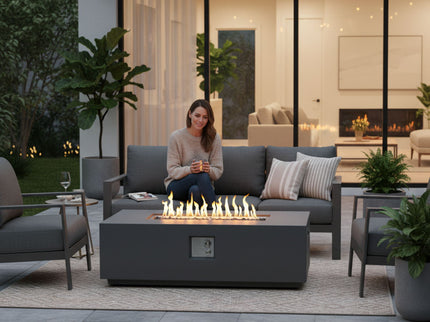 Volon - Rectangular Fire Pit Table, Propane Powered, 50,000 BTU - Light Gray