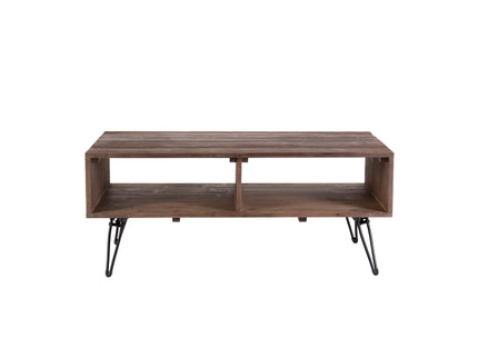 Reclaimed Wood Cocktail Table With Open Storage For Living Room, Metal Legs, Foldable - Black / Natural
