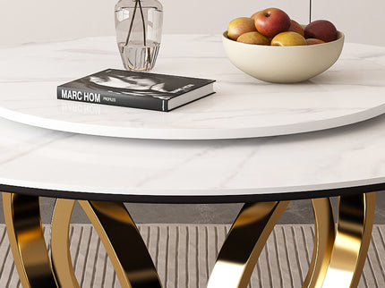 Round Dining Table With 360° Smooth Lazy Susan For Dining Room - Gold / Black / White