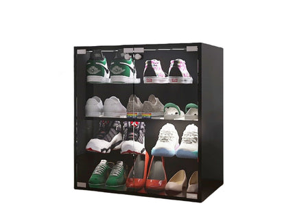 4 Layers Shoe Cabinet With Glass Door And Glass Layer Shoes Display Cabinet With LED Light Bluetooth Control - Black