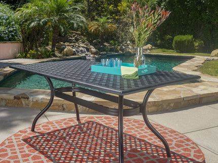 Outdoor Aluminum Dining Table With Lattice Design And Center Umbrella Hole - Black