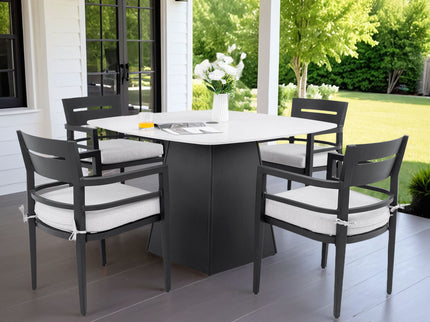Outdoor Patio Dining Set, Squircle Dining Table, Dining Chairs With Sunbrella Cushions